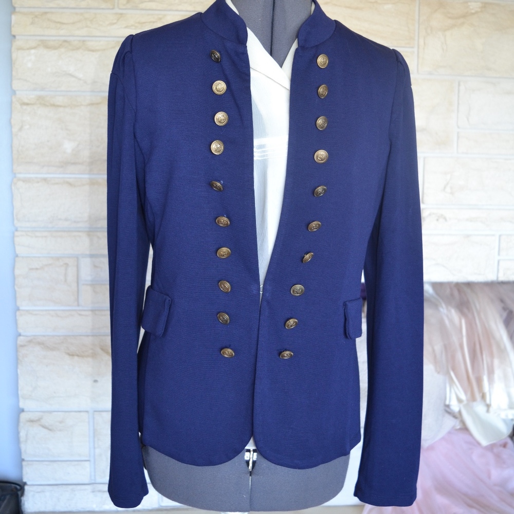 Ya Los Angeles Navy Knit Military Jacket